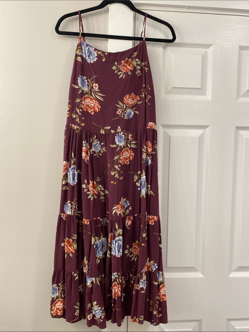 XXL Burgundy Floral Tiered Dress Lace Up Back